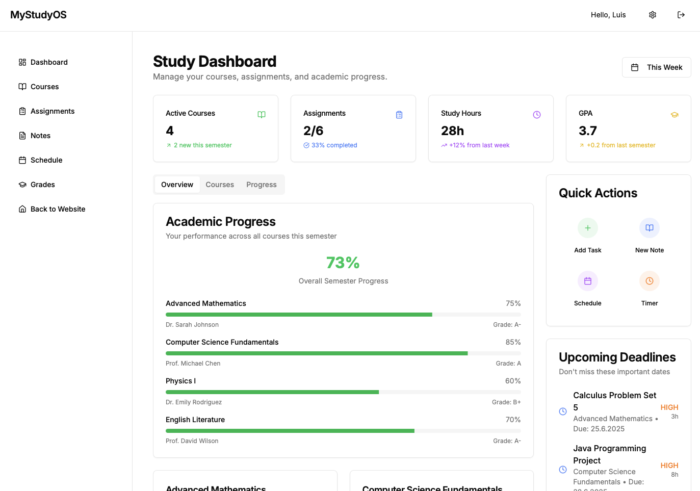 MyStudyOS Main View